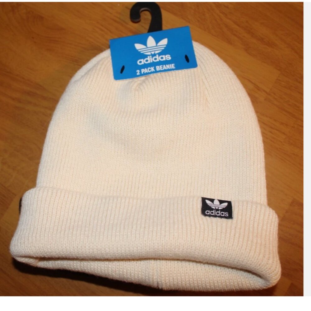 Adidas Originals Cap 2-Pack Trefoil Beanie Winter Hats Black & Off White NWT